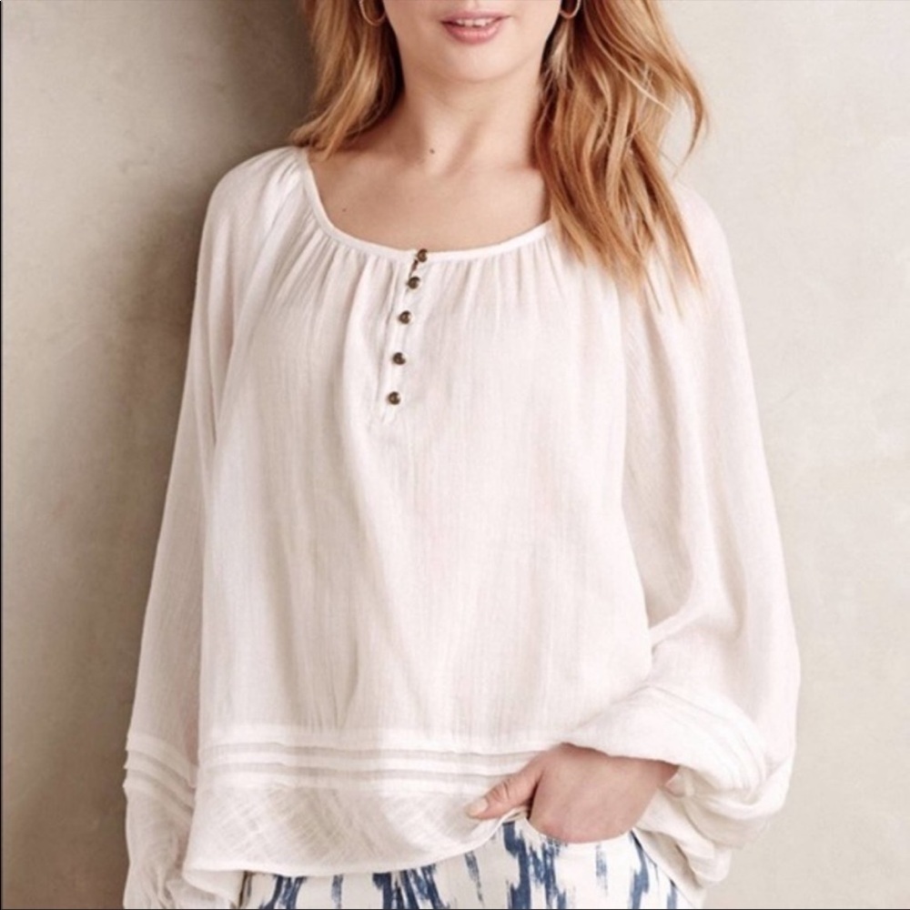 Vanessa Virginia White Gauze Cottage Core boho Top XS
